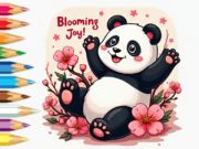 Xogo Libro para colorear: pequeno panda cereixa en flor  en liña
