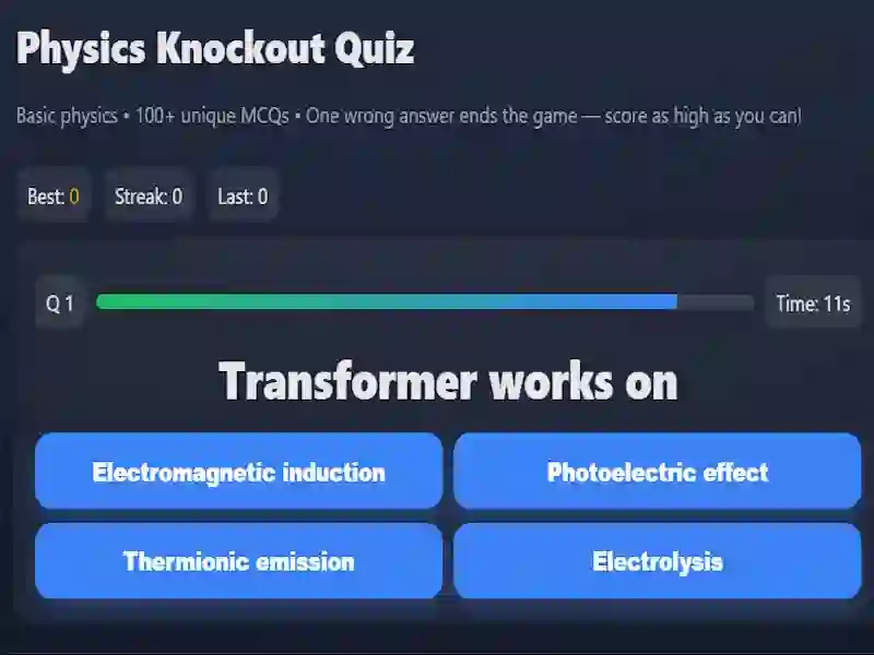 Xogo Physics knowledge quiz en liña