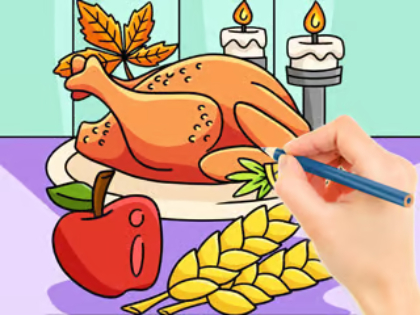 Xogo Libro para colorear: comida de pavo de Acción de Grazas  en liña