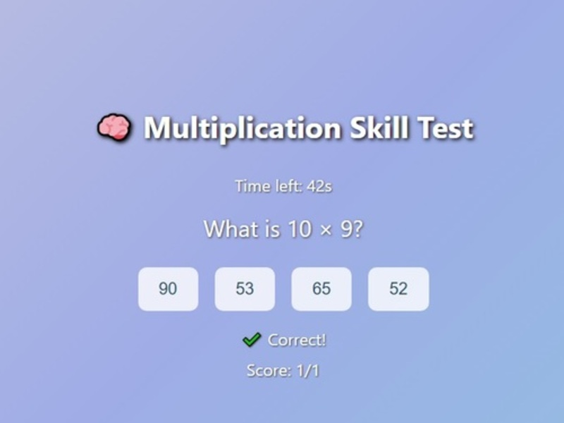 Xogo Proba de habilidade de multiplicación en liña